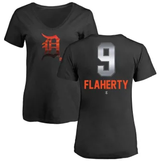 Women's Detroit Tigers Jack Flaherty Black Midnight Mascot V-Neck T-Shirt