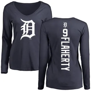 Women's Detroit Tigers Jack Flaherty Navy Backer Slim Fit Long Sleeve T-Shirt