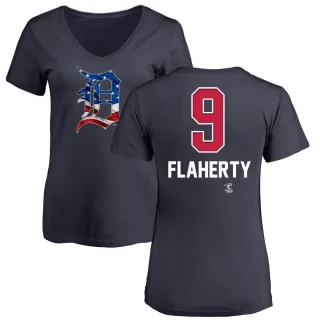 Women's Detroit Tigers Jack Flaherty Navy Name and Number Banner Wave V-Neck T-Shirt